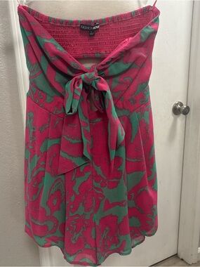 Fashion Nova Pink & Green Tie-Front Bandeau Camisole